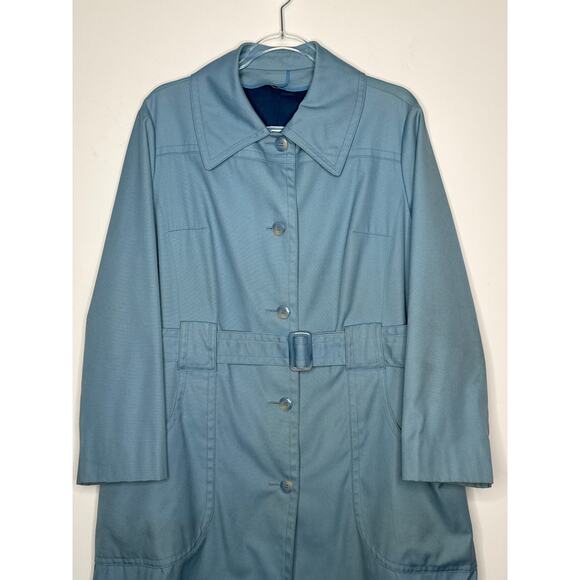 1960s London Fog Blue Belted Rain Coat With Big Pockets fall winter large - Picture 3 of 10